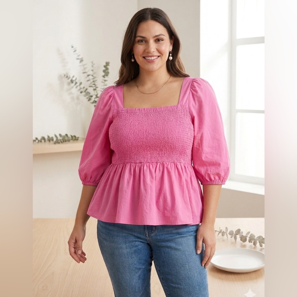 Women’s Pink Smocked Square-Neck Top